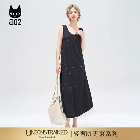a02【ET自然系列】宽松长款连衣裙女2025新款夏季黑色法式长裙图片