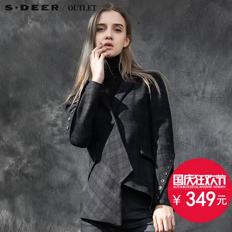 sdeer圣迪奥女装2017冬装不规则斜襟平驳领休闲西装外套S15482232图片