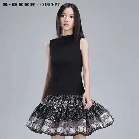 s.deer圣迪奥印花连衣裙拼接连衣裙子S16281291图片