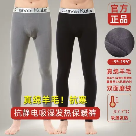 2条装保暖裤男加绒男士秋裤德磨绒发热抗静电含绵羊毛桑蚕丝νckc图片