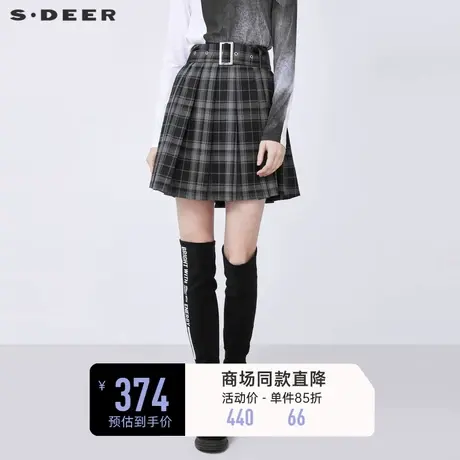 【商场同款】sdeer圣迪奥学院风收腰撞色格纹百褶短裙S21481311图片