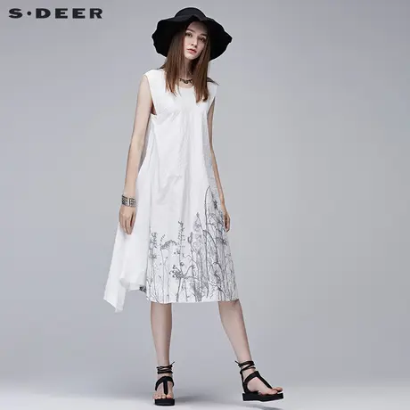 sdeer圣迪奥2019夏装文艺印花设计感不规则摆连衣裙S17281240图片