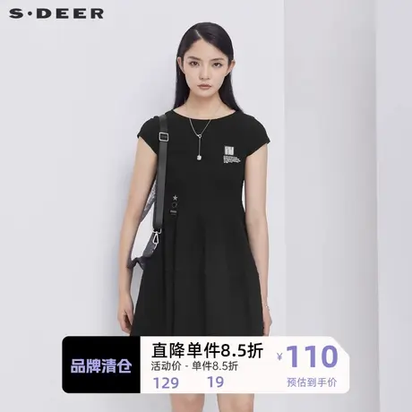 sdeer圣迪奥个性圆领撞色字母解构分割肌理短袖连衣裙S192812D9图片