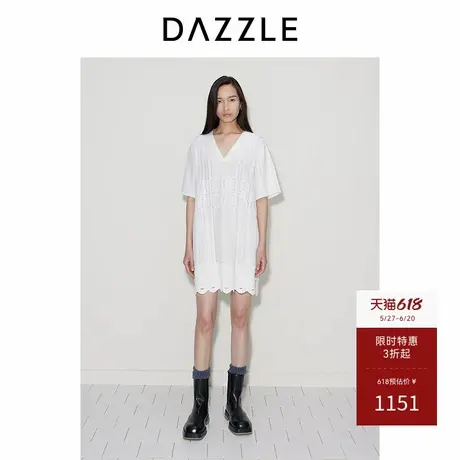 DAZZLE地素奥莱 连衣裙秋季女装优雅复古提花V领针织短裙图片