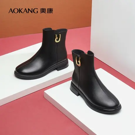 【门店发货】奥康女鞋冬季时尚女时装靴加绒保暖舒适中筒靴妈妈鞋商品大图