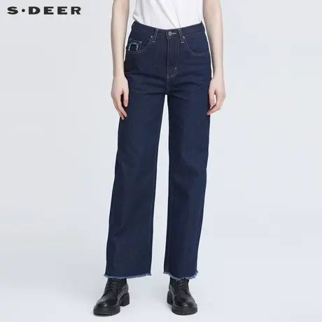 sdeer圣迪奥2022春季新款复古高腰插袋阔腿牛仔长裤女S22180818图片