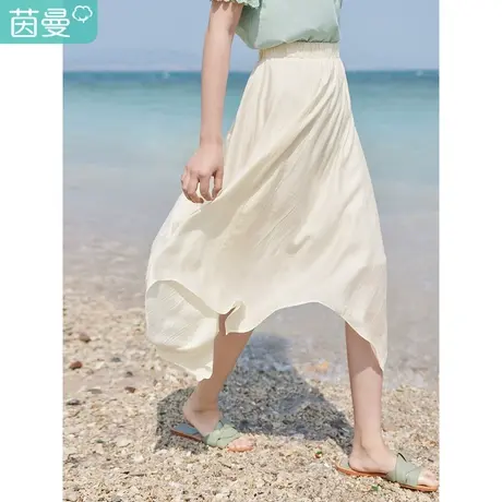 茵曼不规则中长款高腰A字遮胯半裙2023夏女装新款飘逸大摆百褶裙图片