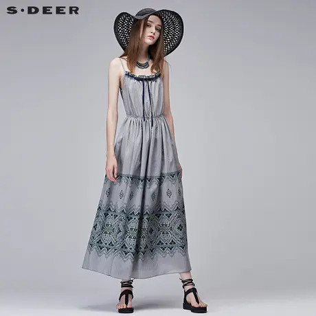 sdeer圣迪奥印花系带宽松层次高腰吊带裙S17281242图片