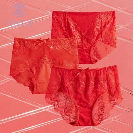 TINGE本命年性感蕾丝女士内裤女生肖本命年结婚喜庆大红色三角裤商品大图