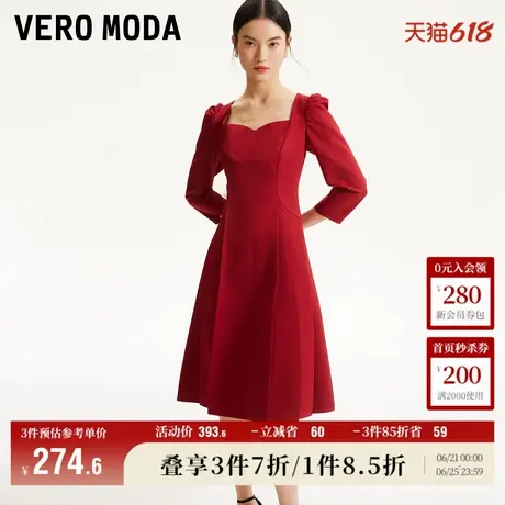 Vero Moda奥莱连衣裙春秋新款肌理感收腰A摆泡泡袖优雅复古流行图片