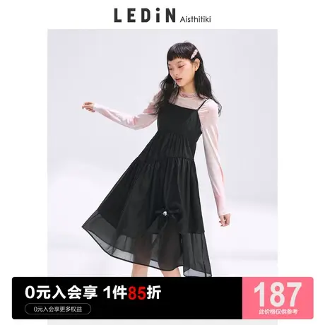 【清仓】乐町吊带长裙春夏新款雪纺碎花心动连衣裙宽松小黑裙女装图片