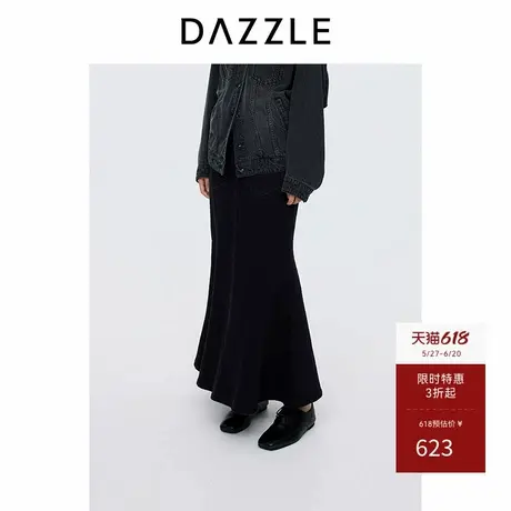 DAZZLE地素奥莱 半身裙秋季女装黑色优雅牛仔鱼尾长裙图片
