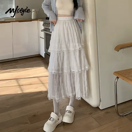 MJ STYLE白色蕾丝蛋糕半身裙女2025夏季新款蓬蓬伞裙法式温柔风图片