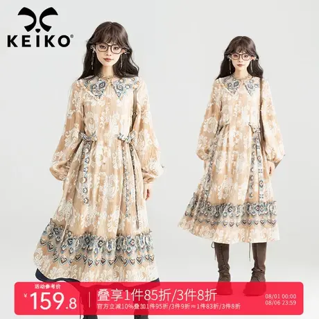 KEIKO 法式宫廷复古碎花娃娃连衣裙秋日波西米亚度假风佩斯利长裙图片