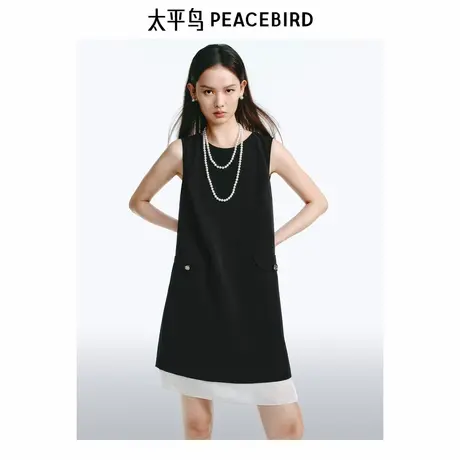 【昕怡粉丝专享】太平鸟撞色背心裙短款女春法式小香风无袖连衣裙图片