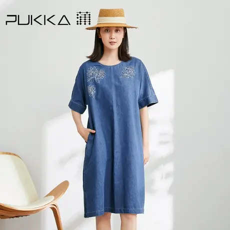 蒲PUKKA 女装棉质牛仔裙春装设计感绣花连衣裙商场同款图片