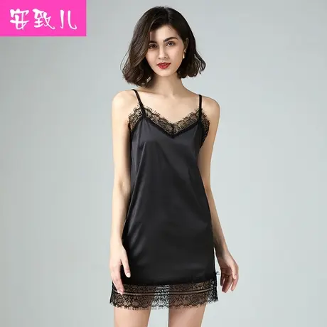 安致儿睡衣女性感蕾丝边中长款吊带睡裙大码家居服图片