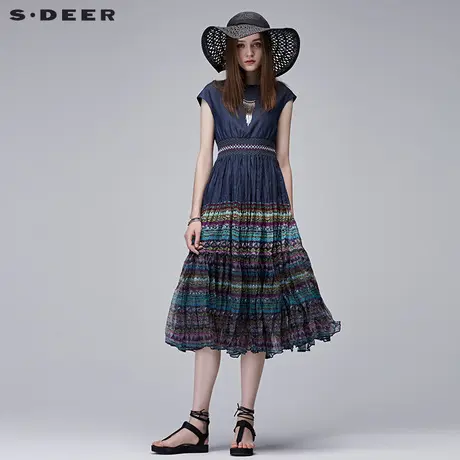 s.deer【商场同款】圣迪奥民族风图腾印花挺括连衣裙S17281257图片