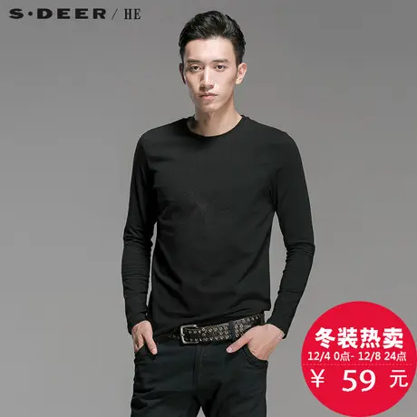 sdeerhe圣迪奥男休闲纯棉绣线男士长袖T恤衫H14470244图片