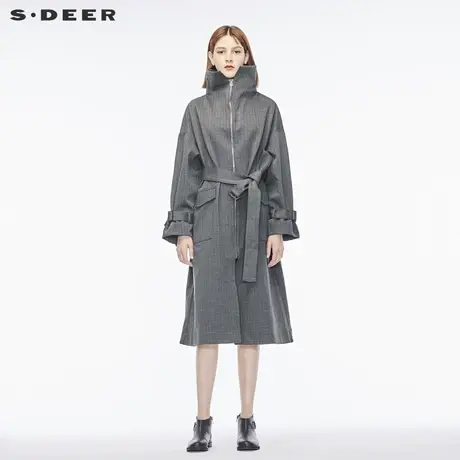 sdeer圣迪奥灰调肌理质感立领落肩设计H廓形女式长外套S17381827图片