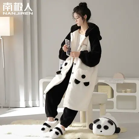 珊瑚绒睡衣女冬季睡袍秋冬2023新款加厚加绒套装长款法兰绒家居服图片