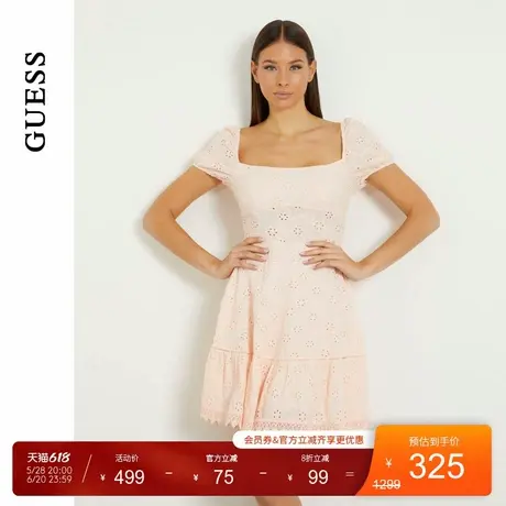 GUESS 女士泡泡袖镂空纯色甜美连衣裙-W4GK50WG590图片