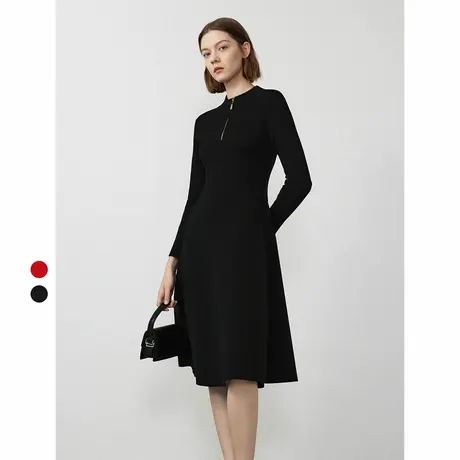 朗姿羊毛法式高级感气质长袖收腰显瘦裙子女2024春新款针织连衣裙图片