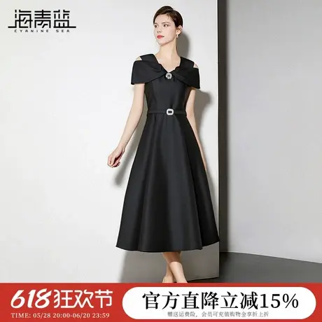 海青蓝高级感气质轻奢连衣裙女2025夏季新款正式场合礼服中长裙图片