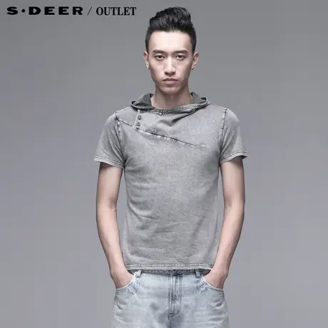 sdeerhe圣迪奥男装专柜正品夏做旧裂缝感连帽男士短袖上衣3270193图片