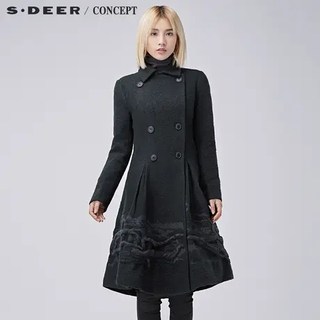 sdeer圣迪奥女装双排扣翻领绣花大衣S16481882图片