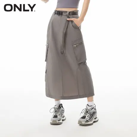 ONLY奥莱夏季新款工装风高腰直筒开叉长款半身裙女图片