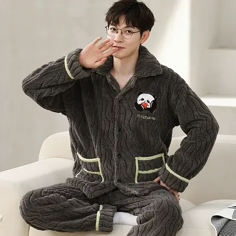 南极人睡衣男珊瑚绒加绒加厚法兰绒家居服套装可外穿冬季2023新款商品大图