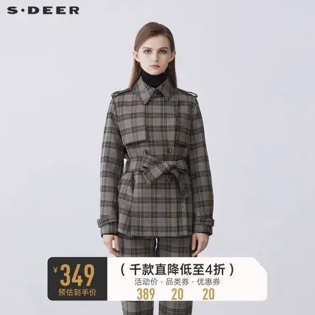 【商场同款】sdeer圣迪奥英伦风撞色格纹收腰短款风衣S21381708图片