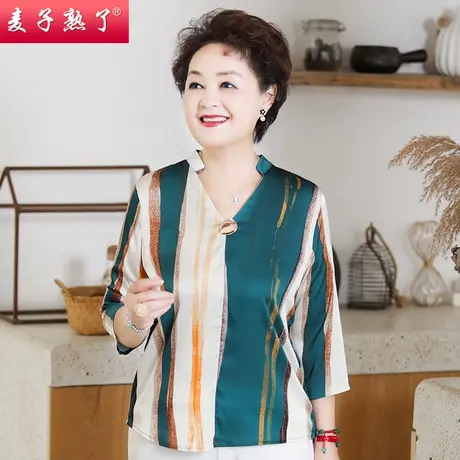 妈妈夏装薄款七分袖T恤洋气小衫春秋新款女士衬衫上衣中老年女装商品大图