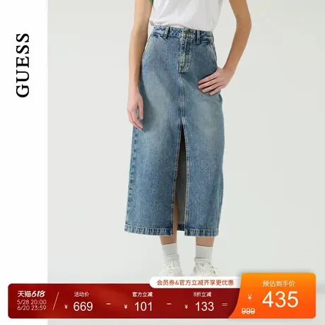 GUESS25年新款春季女士潮流经典水洗牛仔半身长裙-Q5PD59D51V0图片