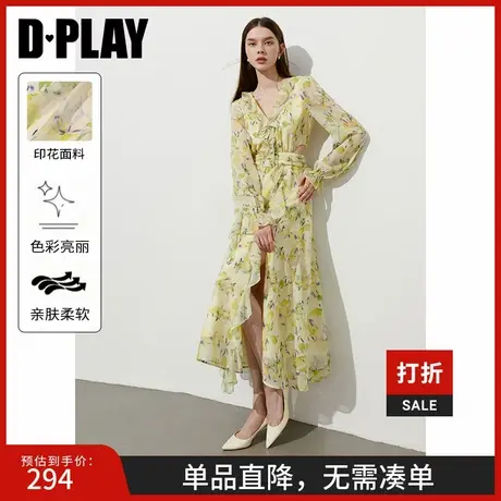 DPLAY【度假系列】2025年春季新款法式黄色连衣裙女雪纺裙子长袖图片