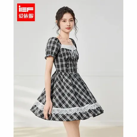 IEF/爱依服2025夏季新款法式甜美减龄少女风格子显瘦百搭连衣裙图片
