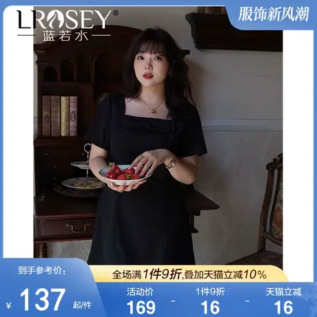 大码女装蝴蝶结方领连衣裙女夏季新款胖MM小个子显瘦雪纺A字裙图片