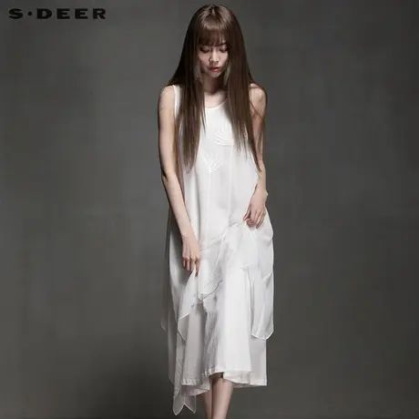 s.deer【新品】圣迪奥女装夏装愫白唯美贴花雪纺连衣裙S15281233图片