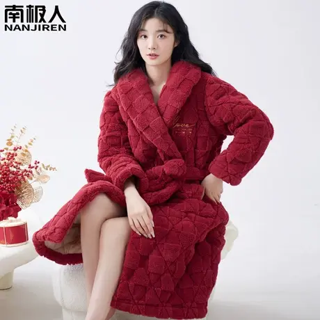 睡衣女款冬季珊瑚绒三层夹棉红色加绒加厚本命年高品质睡袍秋冬款商品大图