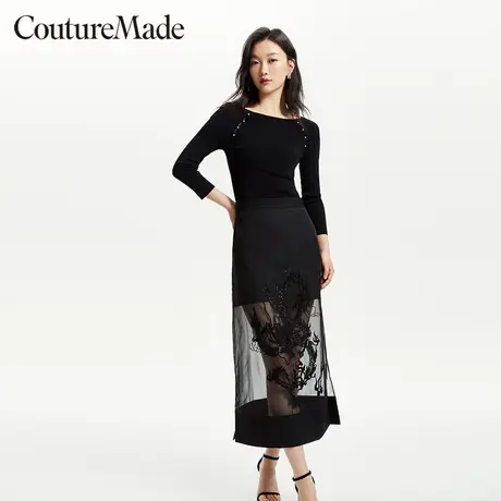 Vero Moda半身裙女春季直筒网纱钉珠中国风新中式通勤324116013图片