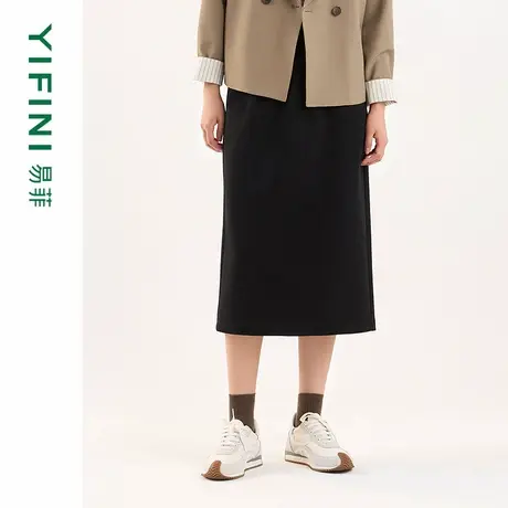 [专柜同款]Yifini/易菲时尚侧开叉通勤坑调针织直筒裙中长半身裙图片