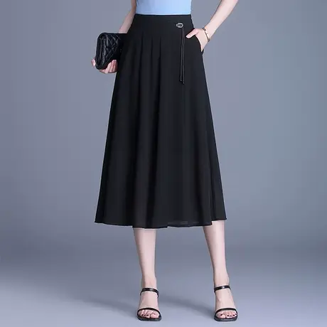 黑色雪纺半身裙女2025夏季新款高腰显瘦垂感a字裙气质中长休闲裙图片