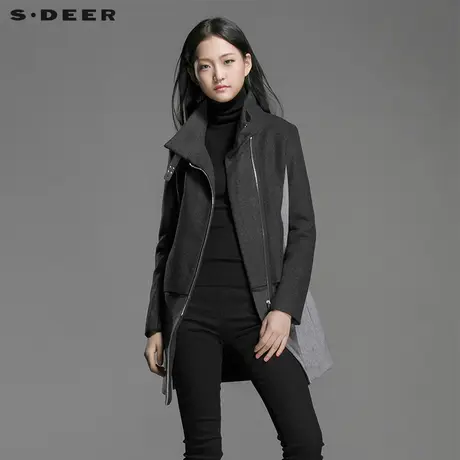 sdeer圣迪奥女装几何色块拼接面料毛呢大衣S14481840图片
