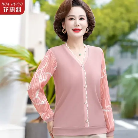 中年妈妈秋装T恤时尚中老年女秋季新款长袖上衣薄款洋气秋装小衫商品大图