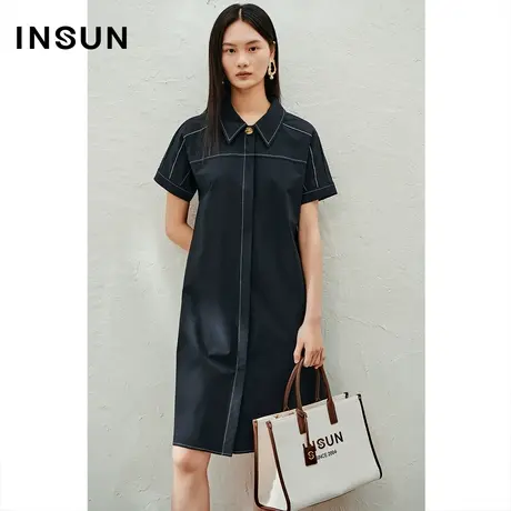 INSUN恩裳线上专选夏季翻领明线束身收腰连衣裙图片