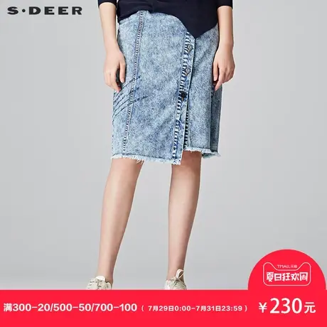 sdeer圣迪奥秋装复古毛边字母刺绣A版牛仔半身裙女S18181301图片