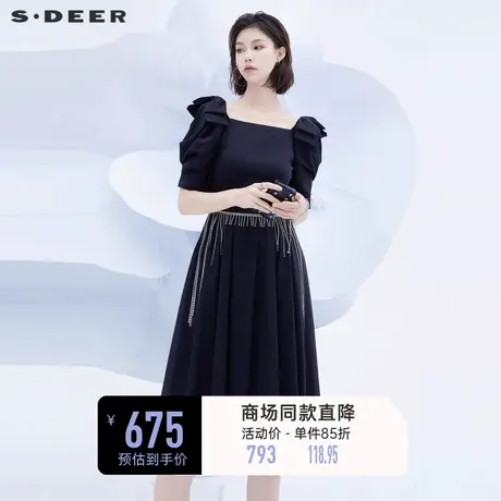 sdeer圣迪奥夏通勤风设计感小众蝴蝶结法式茶歇连衣裙S22281264图片