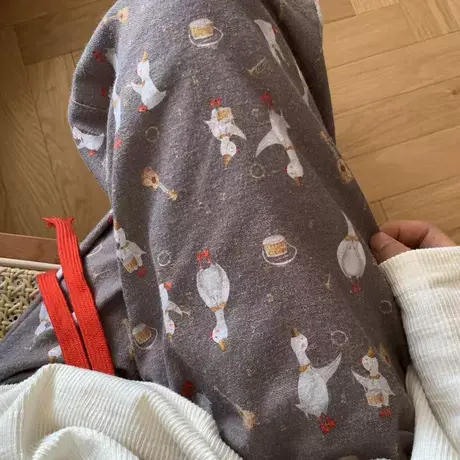 新品！浅咖小白鸭全棉磨毛睡裤女秋冬季家居裤柔软亲肤有口袋图片