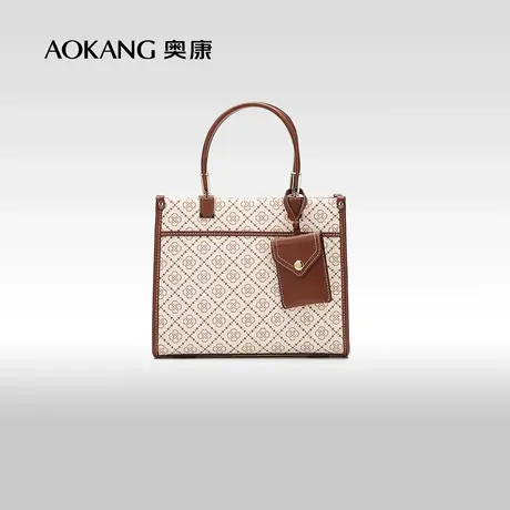 【门店发货】奥康女包新款时尚印花女士手提包简约米色斜挎包图片